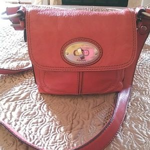 Fossil leather red cross body bag